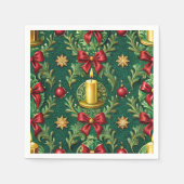 Green Pattern Gold Candle Poinsettia Flower スタンダードカクテルナプキン (正面)