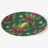 Green Pattern Gold Candle Poinsettia Flower ペーパープレート (アングル)