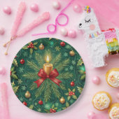 Green Pattern Gold Candle Poinsettia Flower ペーパープレート (パーティー)