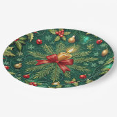 Green Pattern Gold Candle Poinsettia Flower ペーパープレート (アングル)