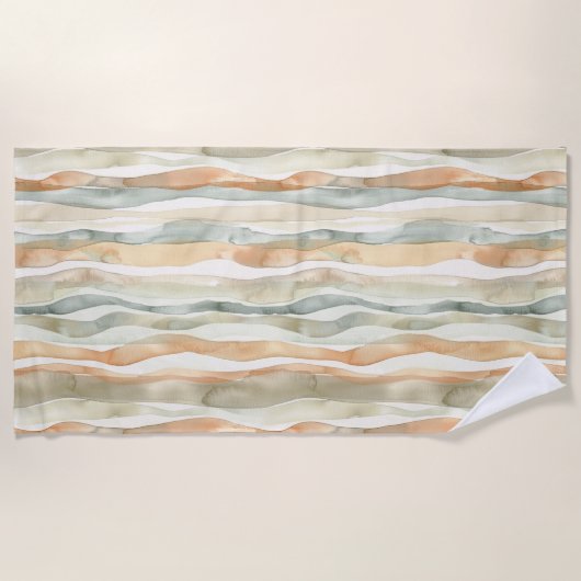 Green Peach Cream Stripes   ビーチタオル (正面)