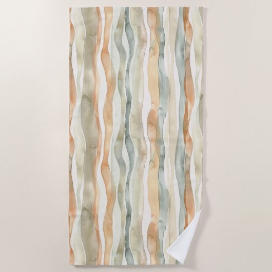 Green Peach Cream Stripes   ビーチタオル (正面)