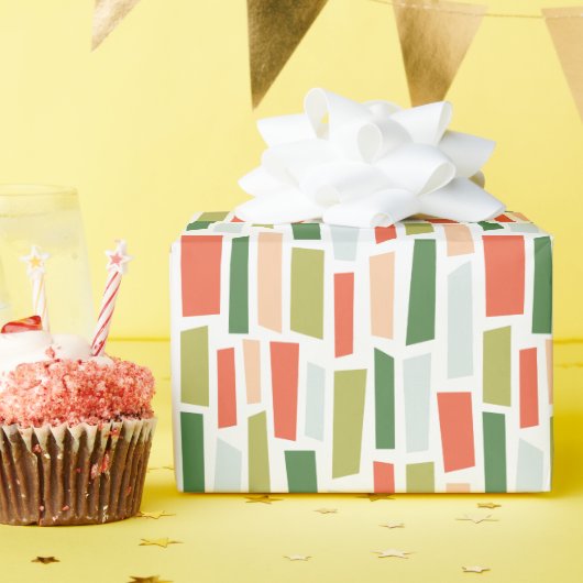 Green Peach Orange Broken Rectangle Mosaic Pattern ラッピングペーパー (誕生日パーティー)