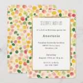 Green Peach Rose Red Yellow Fruity Birthday 招待状 (正面/裏面)