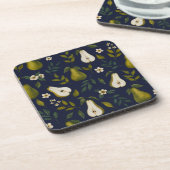 Green Pear Watercolor Pattern on Dark Blue  コースター (左側)