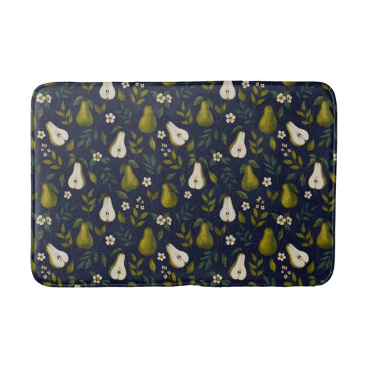 Green Pear Watercolor Pattern on Dark Blue  バスマット (正面)