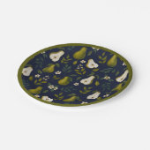 Green Pear Watercolor Pattern on Dark Blue ペーパープレート (アングル)