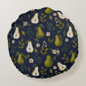 Green Pear Watercolor Pattern on Dark Blue ラウンドクッション (裏面)