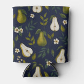 Green Pear Watercolor Pattern on Dark Blue 缶クーラー (正面)
