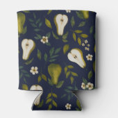 Green Pear Watercolor Pattern on Dark Blue 缶クーラー (裏面)