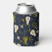 Green Pear Watercolor Pattern on Dark Blue 缶クーラー (缶裏面)