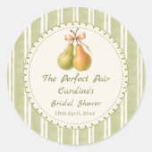 Green Perfect Pair Pear Bridal Shower Sticker ラウンドシール (正面)