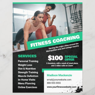 Green Personal Trainer and Fitness Coaching Flyer チラシ