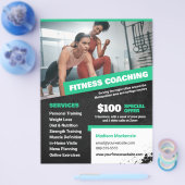 Green Personal Trainer and Fitness Coaching Flyer チラシ (シングル)