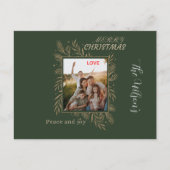 Green personalized family photo name シーズンポストカード (正面)