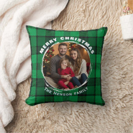 Green Personalized Family Photo Plaid Pattern  クッション