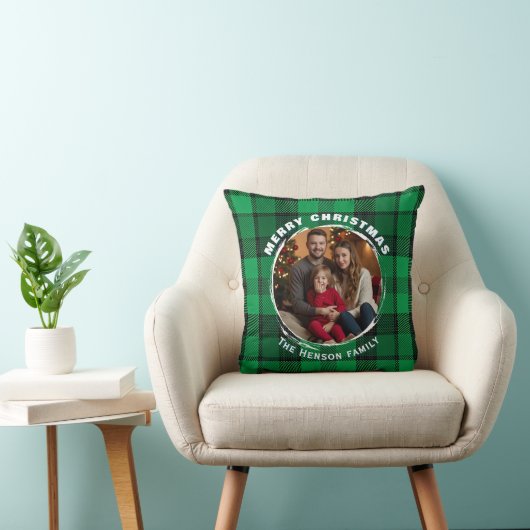 Green Personalized Family Photo Plaid Pattern  クッション (椅子)