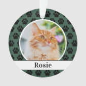 Green Pet Pawプリントカスタム猫名写真 オーナメント (正面)