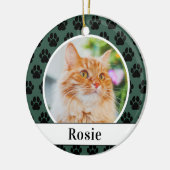 Green Pet Pawプリントカスタム猫名写真 セラミックオーナメント (左)