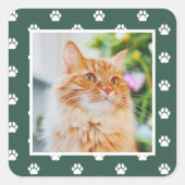 Green Pet Paw Print Pattern Holiday Photo スクエアシール (正面)