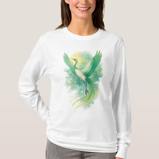 【Green Phoenix Bird Long Sleeve T-Shirt】 Tシャツ (正面)