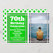 Green Photo 70th Birthday Partyへの招待 招待状 (正面/裏面)