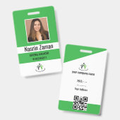 Green | Photo Employee Logo or QR CODE Security バッジ (表裏)