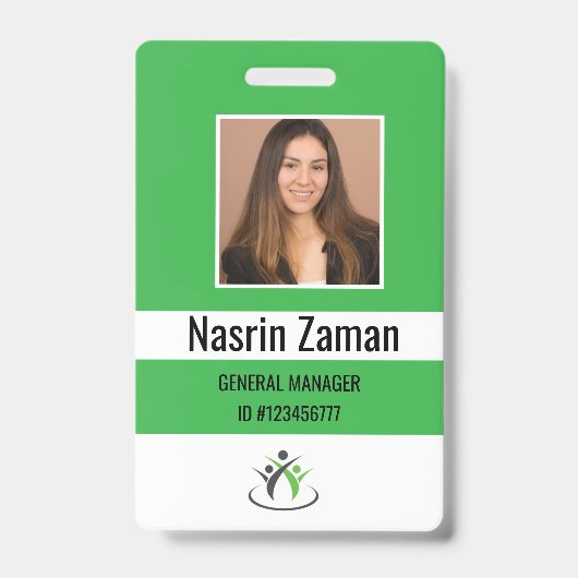 Green | Photo Employee Logo or QR CODE Security バッジ (表面)