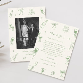 Green Photo Hand Drawn Wedding サンキューカード