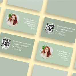 Green Photo QR Code Social Media 名刺