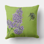 Green pillow with lilac and bumblebee クッション (裏面)