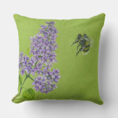 Green pillow with lilac and bumblebee クッション (正面)
