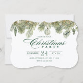 Green pine branch with christmas party ornaments 招待状 (正面)
