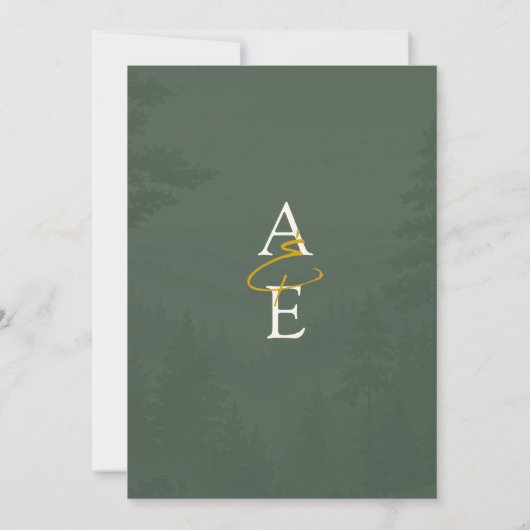 Green Pine Classic Watercolor Monogram Wedding  招待状 (裏面)