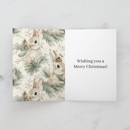 Green Pine Cones Bunny Rabbits Christmas カード (内部)