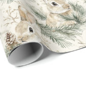 Green Pine Cones Bunny Rabbits Christmas ラッピングペーパー (ロールコーナー)
