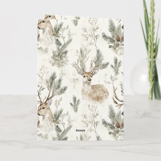 Green Pine Cones Deer Christmas カード (裏面)