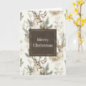 Green Pine Cones Deer Christmas カード (黄色い花)