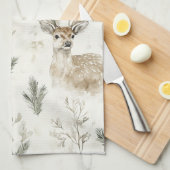 Green Pine Cones Deer Christmas キッチンタオル (四つ折り)