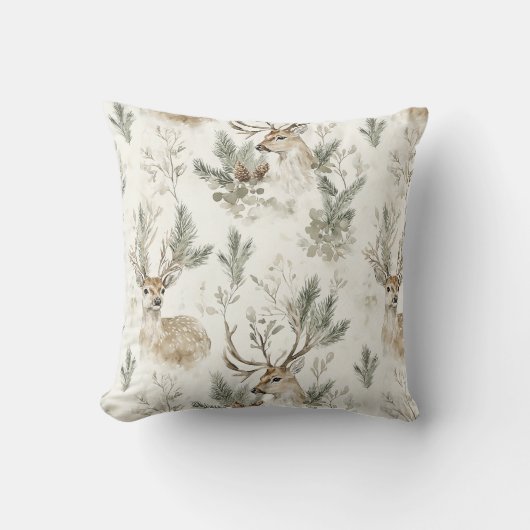 Green Pine Cones Deer Christmas クッション (正面)