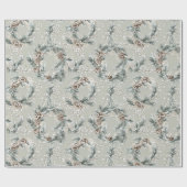 Green Pine Cones Wreath Christmas ラッピングペーパー (フラット)