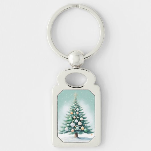 Green Pine Tree and Background | Silver Green Oran キーホルダー (正面)