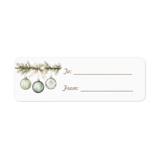 Green Pine Tree Branch Ornaments Christmas ラベル (正面)