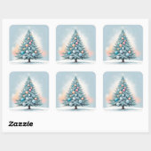 Green Pine Tree & Snowflakes | Blue Orange Coral スクエアシール (シート)