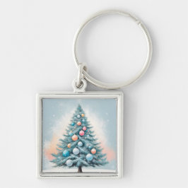 Green Pine Tree & Snowflakes | Blue Orange Coral O キーホルダー