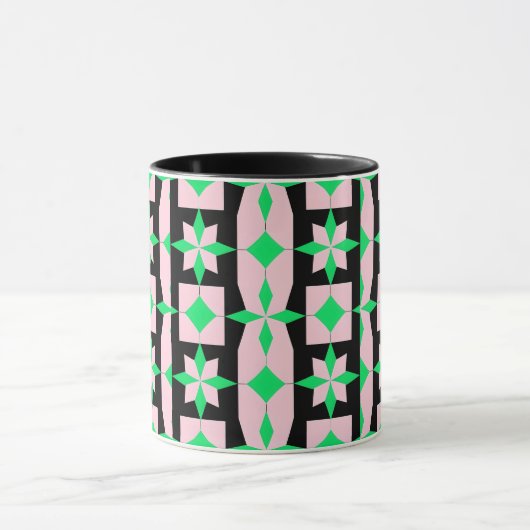 Green, pink and Black Geometric Design  マグカップ (中央)