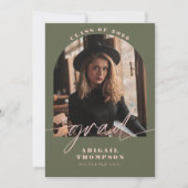 Green & Pink Arch Photo Script Graduation 招待状 (正面)