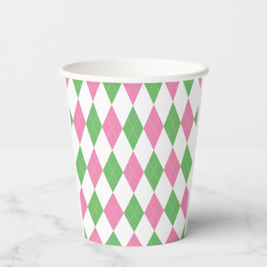 Green & Pink Argyle Golf Party Cup 紙コップ (裏面)