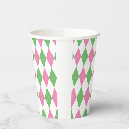 Green & Pink Argyle Golf Party Cup 紙コップ (左)