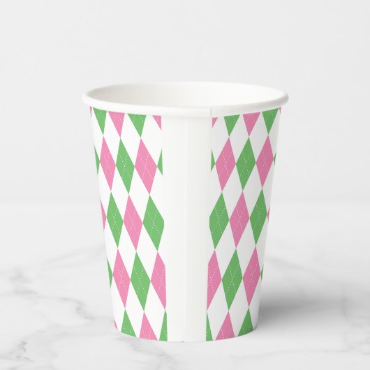 Green & Pink Argyle Golf Party Cup 紙コップ (右)